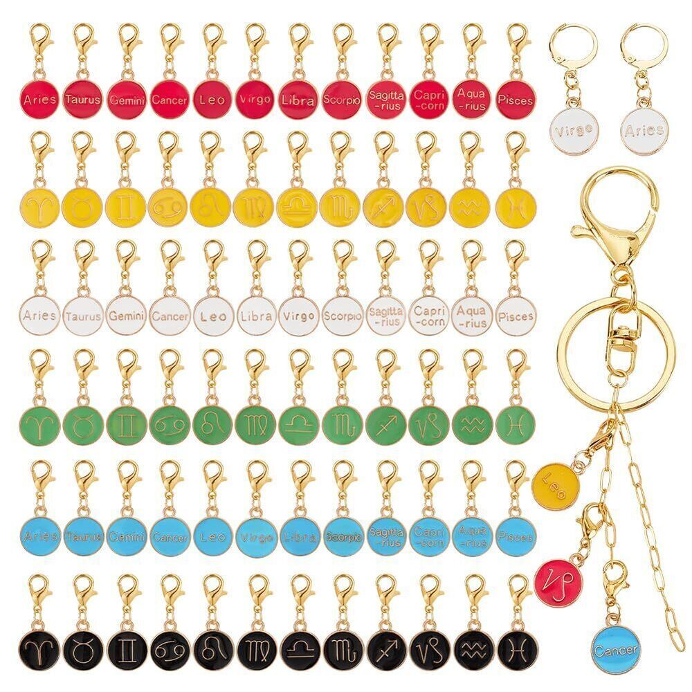 5808 72pcs 12 Constellations Pendants, Enamel Constellation Charms